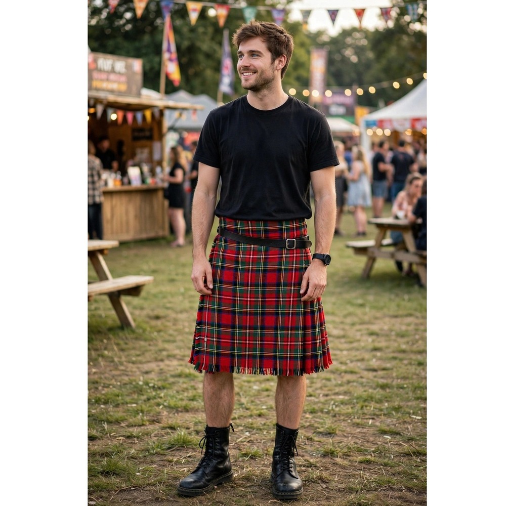 Pitlochry Mens Size 10 Scottish Kilt Red Green Plaid Tartan Wool Wrap Skirt